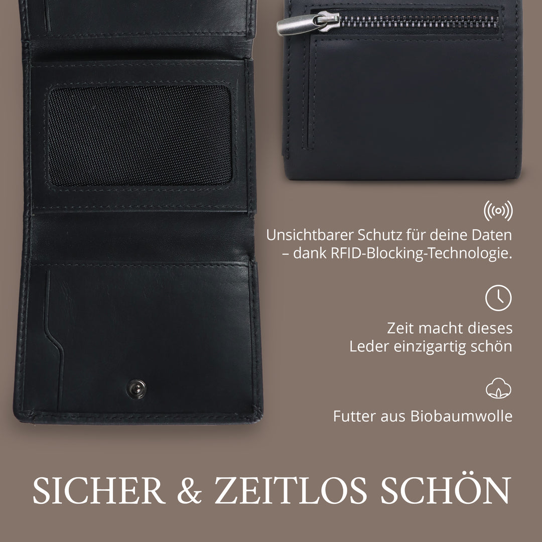 Geldbörse Herren Damen, Portemonnaie, slim wallet, Cardholder, RFID-Blocker, Brieftasche, Rindsleder#farbe_schwarz