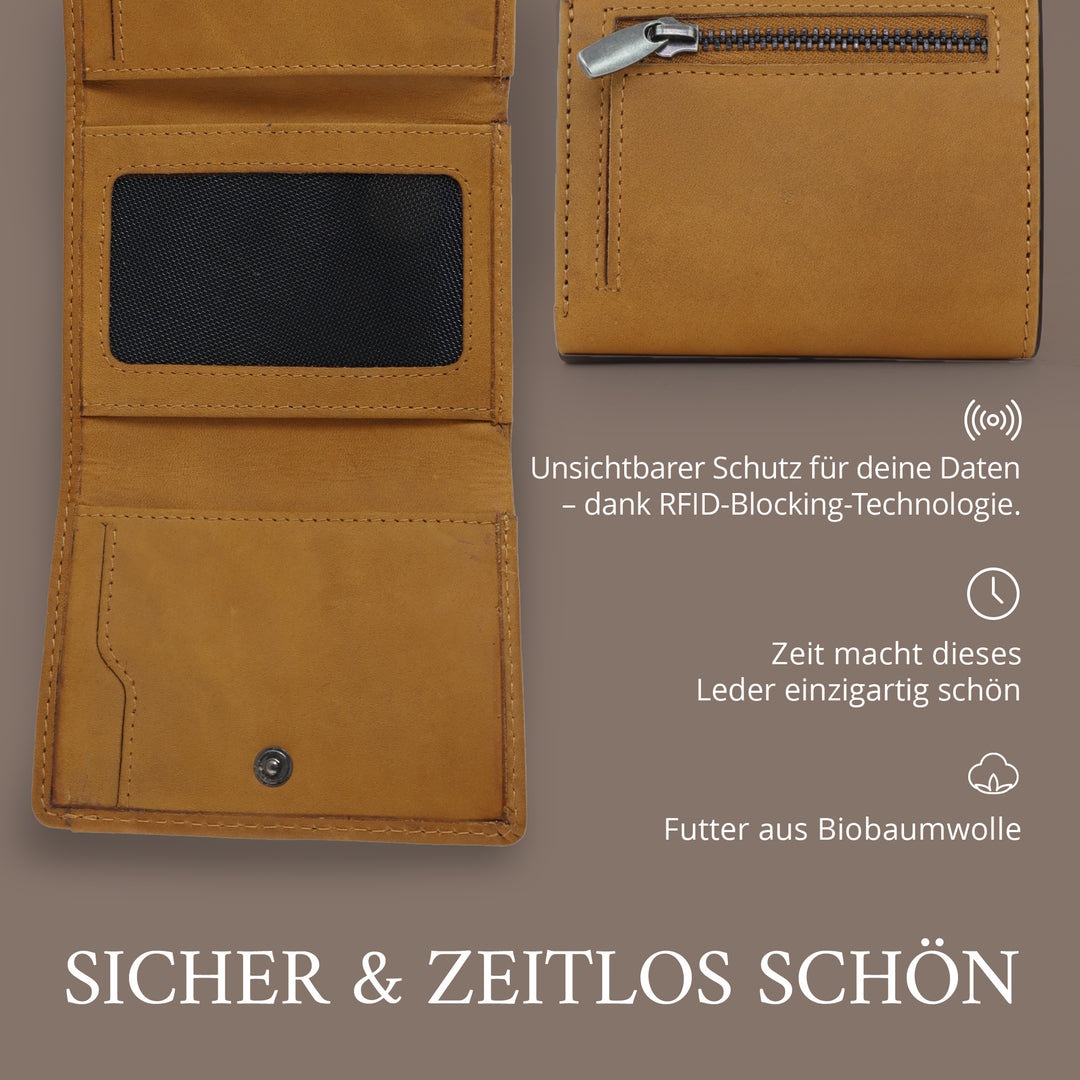 Geldbörse Herren Damen, Portemonnaie, slim wallet, Cardholder, RFID-Blocker, Brieftasche, Rindsleder#farbe_vintage-tan