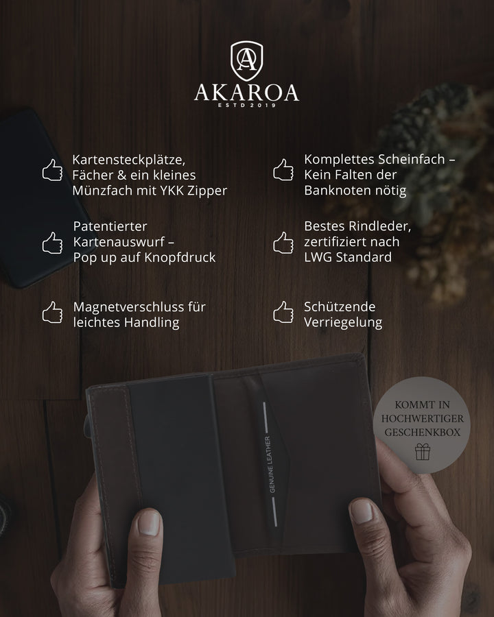 Geldbörse Herren Damen, Portemonnaie, slim wallet, pop up wallet, RFID-Blocker, Brieftasche, Rindsleder#farbe_braun