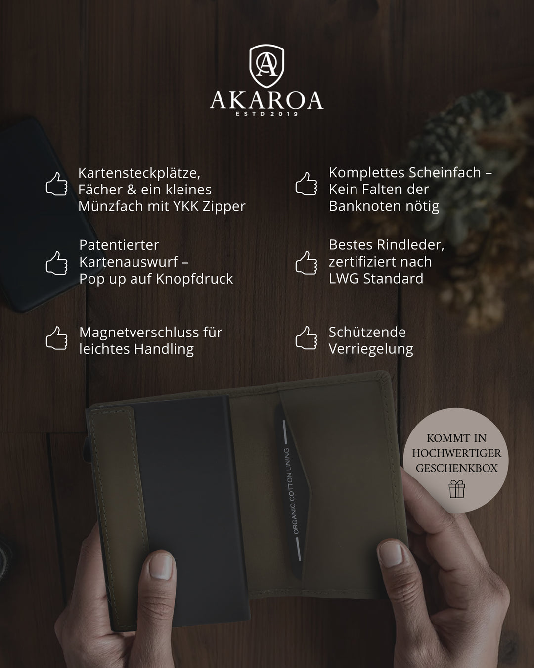 Geldbörse Herren Damen, Portemonnaie, slim wallet, pop up wallet, RFID-Blocker, Brieftasche, Rindsleder#farbe_gruen
