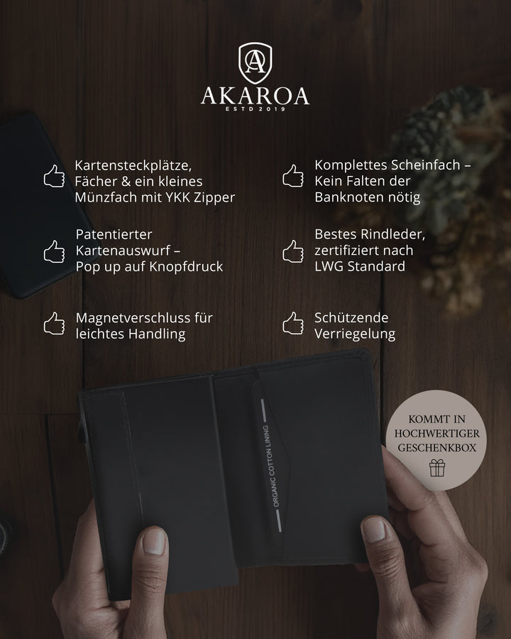 Geldbörse Herren Damen, Portemonnaie, slim wallet, pop up wallet, RFID-Blocker, Brieftasche, Rindsleder#farbe_schwarz