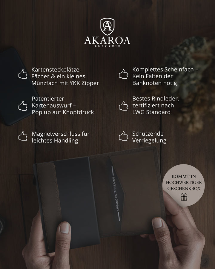 Geldbörse Herren Damen, Portemonnaie, slim wallet, pop up wallet, RFID-Blocker, Brieftasche, Rindsleder#farbe_vintage-braun