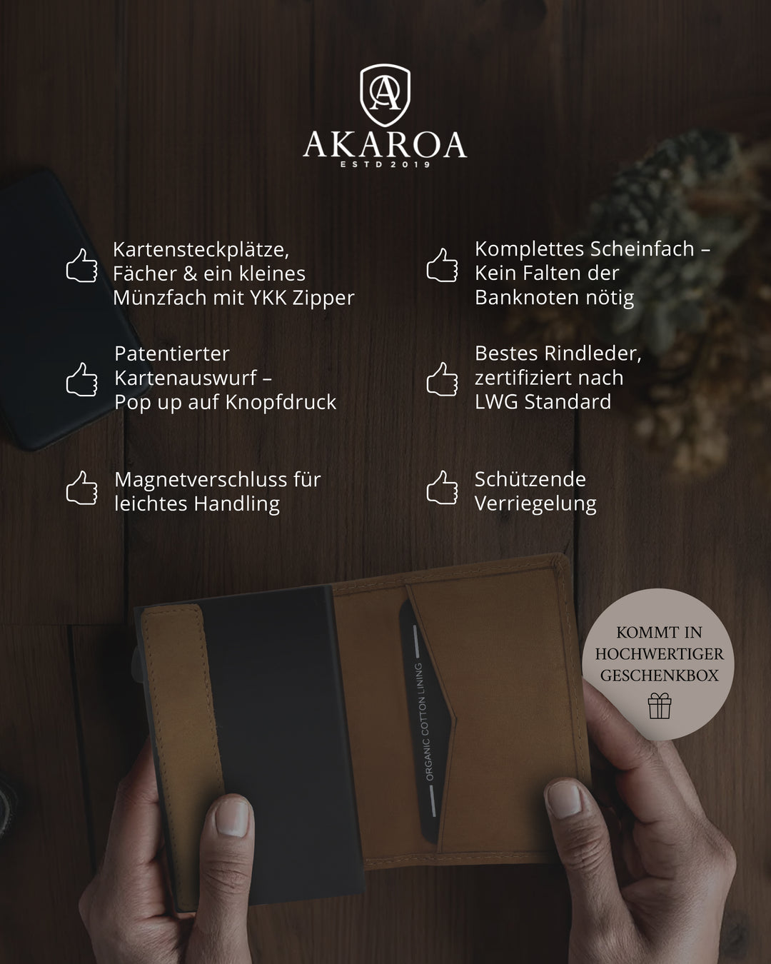 Geldbörse Herren Damen, Portemonnaie, slim wallet, pop up wallet, RFID-Blocker, Brieftasche, Rindsleder#farbe_vintage-tan