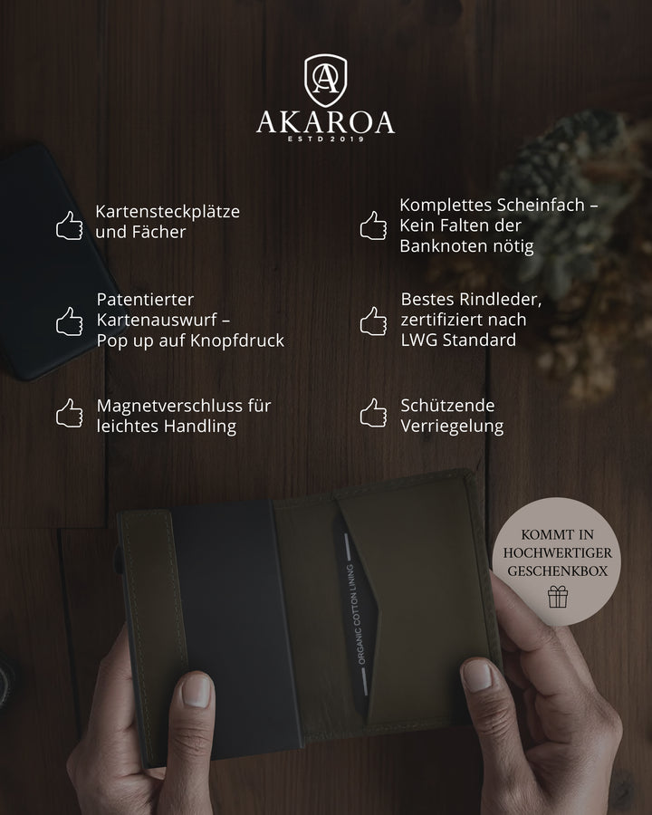 Geldbörse Herren Damen, Portemonnaie, slim wallet, pop up wallet, RFID-Blocker, Brieftasche, Rindsleder#farbe_gruen