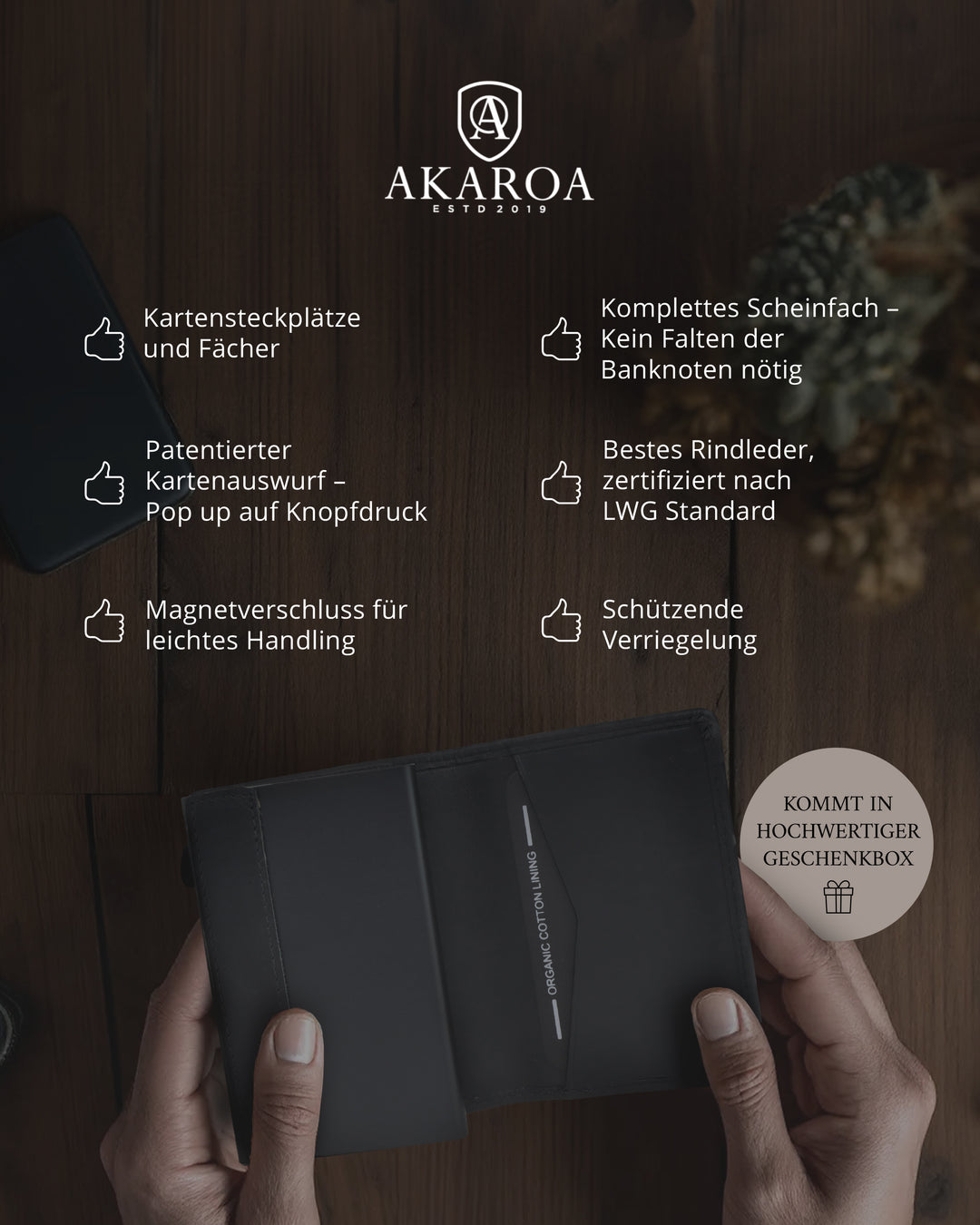 Geldbörse Herren Damen, Portemonnaie, slim wallet, pop up wallet, RFID-Blocker, Brieftasche, Rindsleder#farbe_schwarz