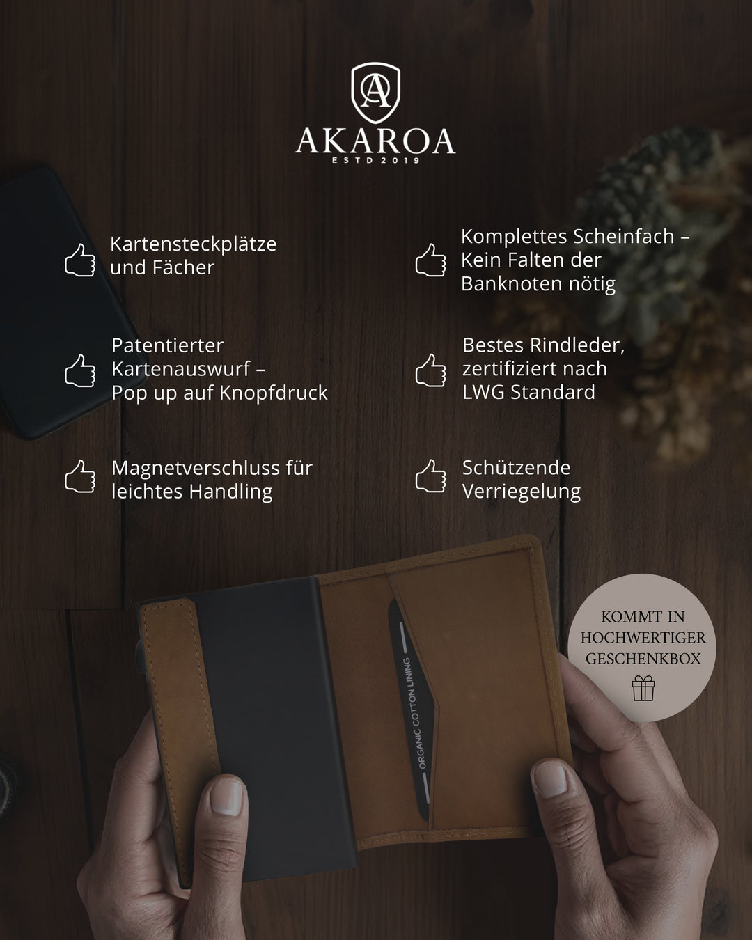 Geldbörse Herren Damen, Portemonnaie, slim wallet, pop up wallet, RFID-Blocker, Brieftasche, Rindsleder#farbe_vintage-tan