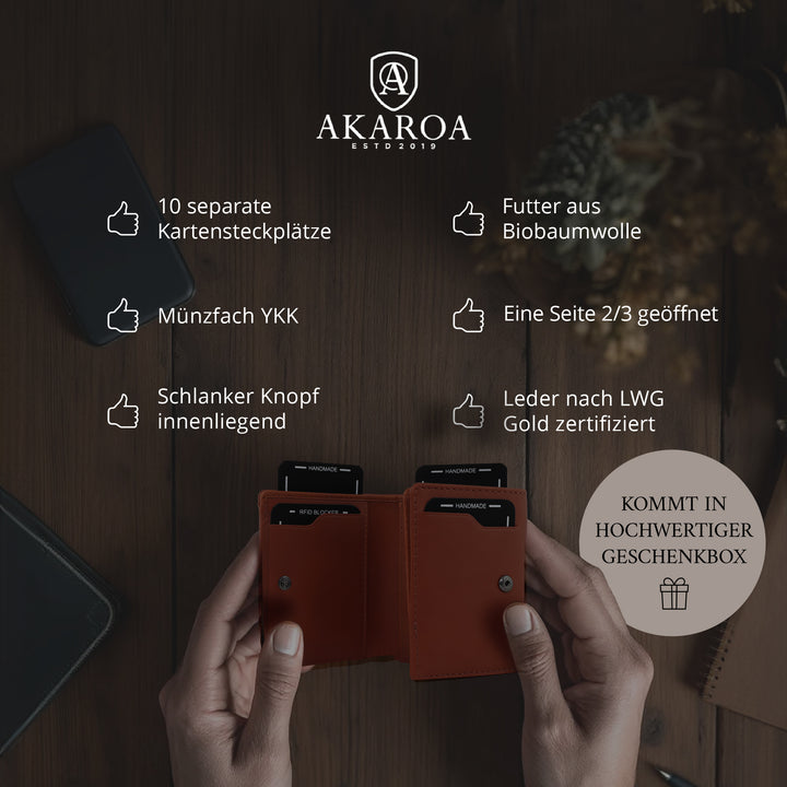 Geldbörse Herren Damen, Portemonnaie, slim wallet, Cardholder, RFID-Blocker, Brieftasche, Rindsleder#farbe_cognac