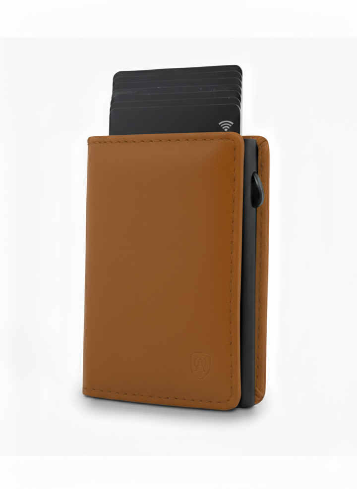Geldbörse Herren Damen, Portemonnaie, slim wallet, pop up wallet, RFID-Blocker, Brieftasche, Rindsleder#farbe_vintage-tan