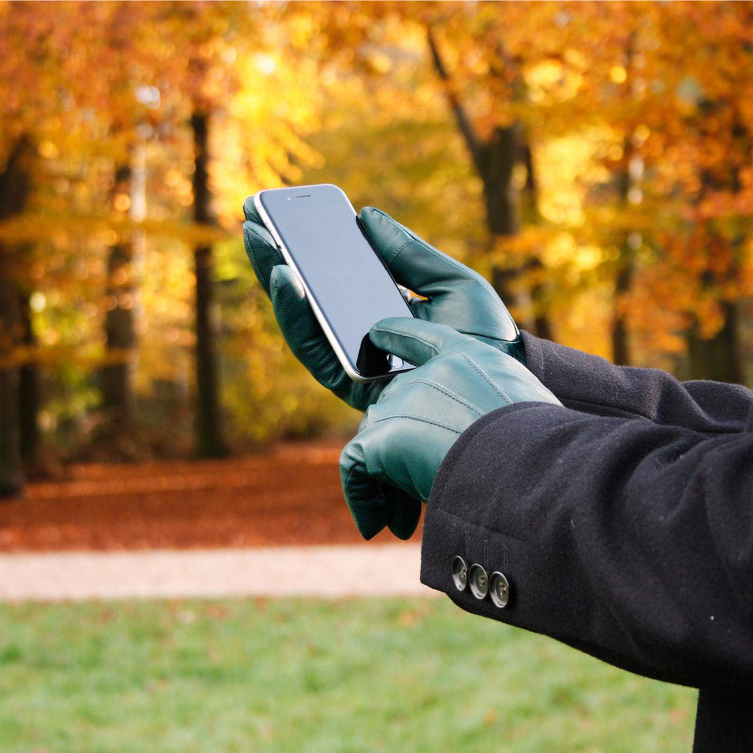 Lederhandschuhe für Herren, Nappaleder, Kaschmirfutter, Smartphone Funktion#farbe_flaschengruen